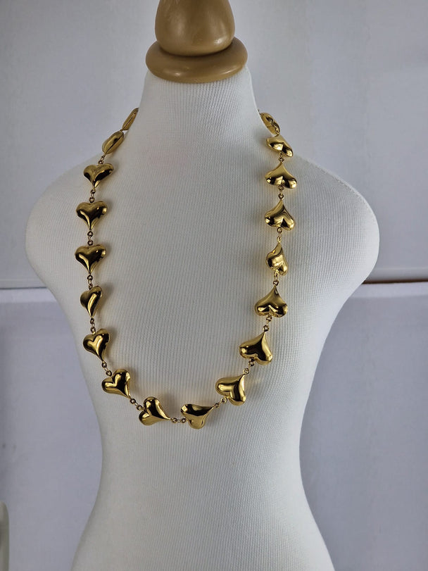 Hartjes Ketting met 17 Hartjes - 18K Verguld - Goudkleurig