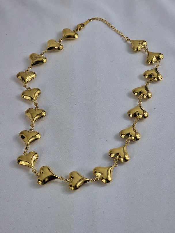 Hartjes Ketting met 17 Hartjes - 18K Verguld - Goudkleurig