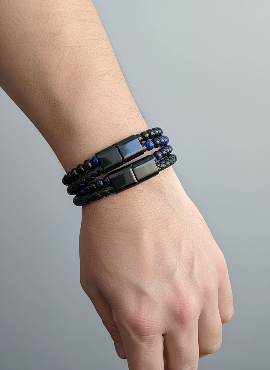 2 dubbele zijdige heren armbanden op mannenpols