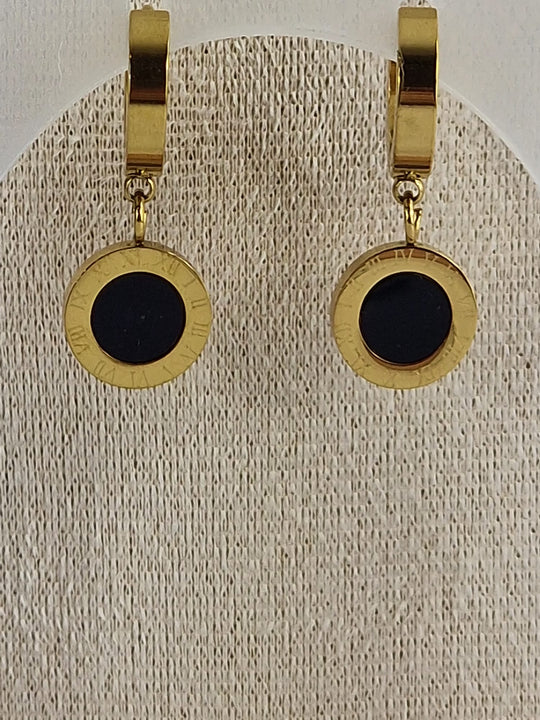 Roestvrijstaal Set met Zwarte Steen - Ketting en Oorbellen