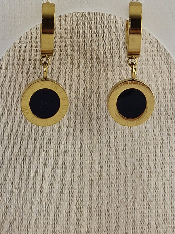 Roestvrijstaal Set met Zwarte Steen - Ketting en Oorbellen