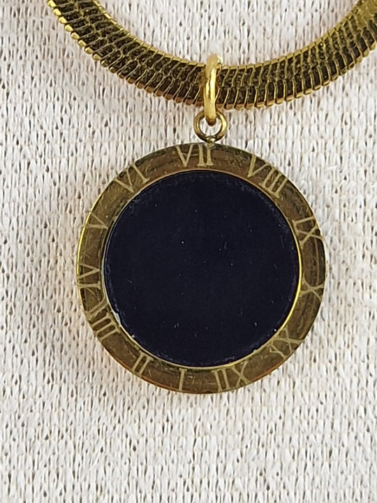 Roestvrijstaal Set met Zwarte Steen - Ketting en Oorbellen