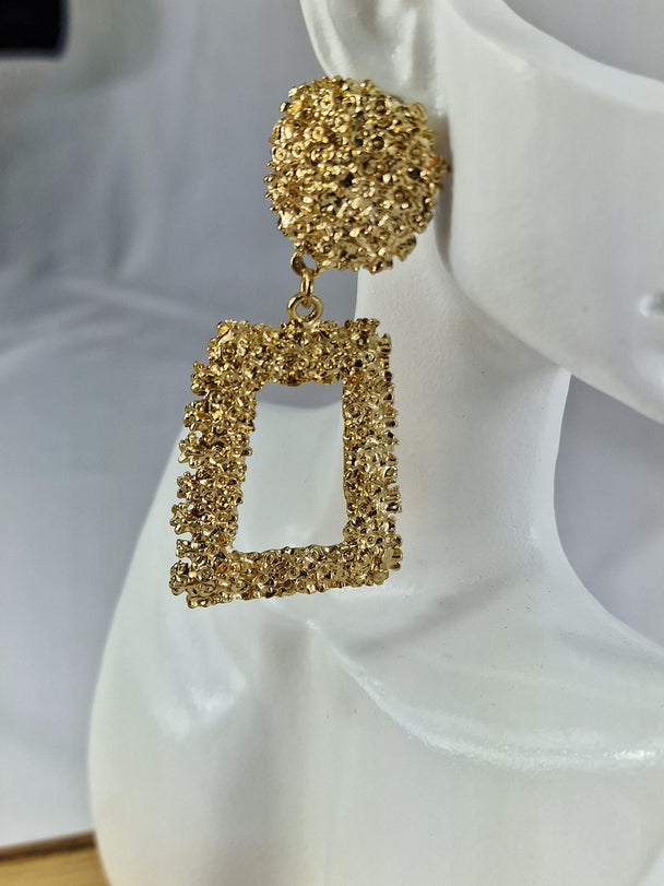 Statement Oorbellen Getextureerd Rechthoekig - Goud & Zilver