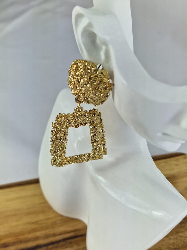 Statement Oorbellen Getextureerd Rechthoekig - Goud & Zilver