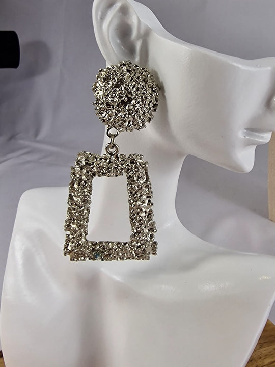 Statement Oorbellen Getextureerd Rechthoekig - Goud & Zilver