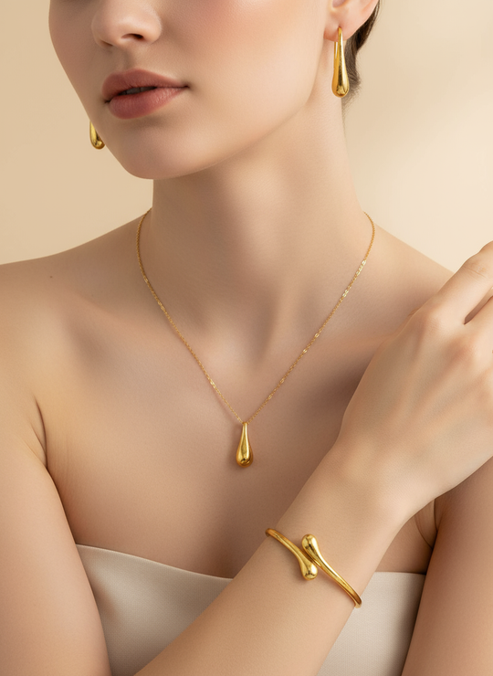 925 zilver goudkleurige waterdruppel set