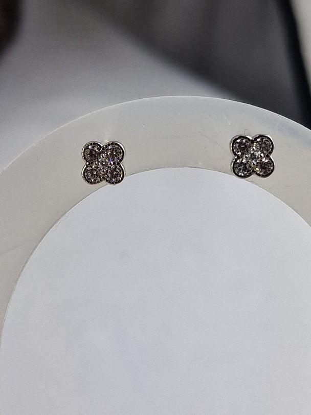 Klaver Oorknopjes - 925 Zilver & 14K Verguld met Zirkoon