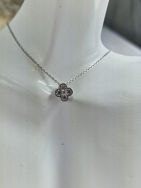 Kristallen Bloem Ketting - 925 Zilver & 18K Verguld