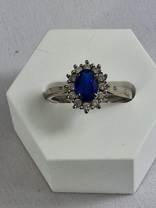 Lady Diana Ring 925 Zilver - Blauwe Saffier met Zirkonia