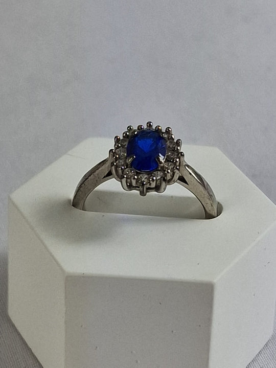 Lady Diana Ring 925 Zilver - Blauwe Saffier met Zirkonia