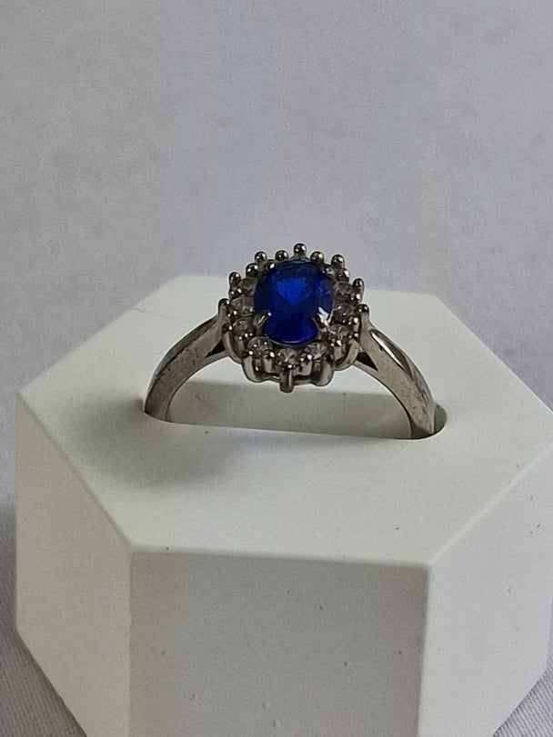 Lady Diana Ring 925 Zilver - Blauwe Saffier met Zirkonia