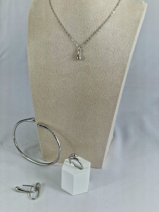 Waterdruppel Sieradenset - 925 Zilver - Ketting, Oorbellen, Ring & Armband