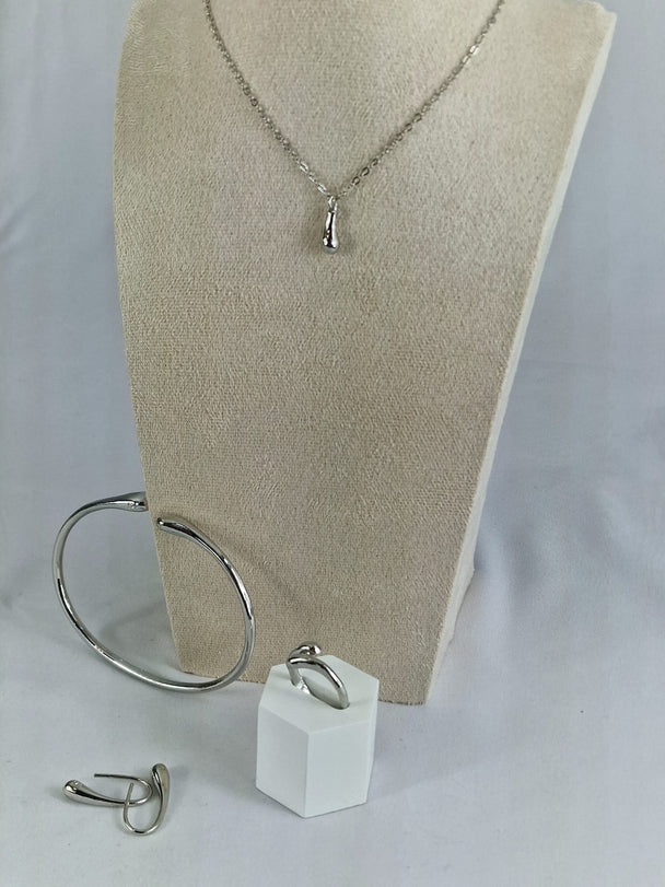 Waterdruppel Sieradenset - 925 Zilver - Ketting, Oorbellen, Ring & Armband