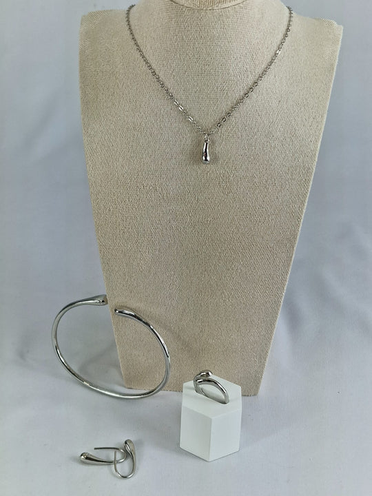 Waterdruppel Sieradenset - 925 Zilver - Ketting, Oorbellen, Ring & Armband
