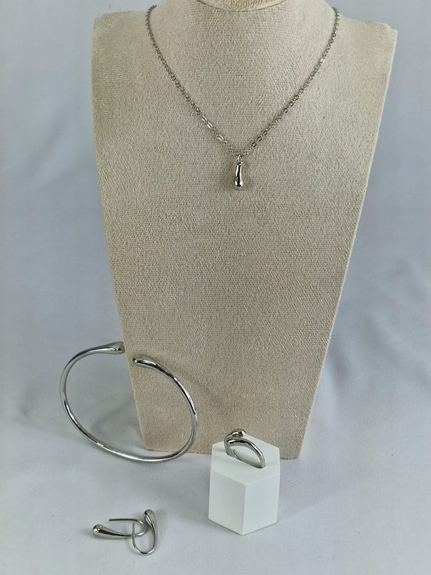 Waterdruppel Sieradenset - 925 Zilver - Ketting, Oorbellen, Ring & Armband