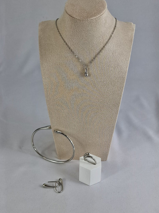 Waterdruppel Sieradenset - 925 Zilver - Ketting, Oorbellen, Ring & Armband