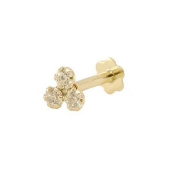 Triple Crystal Labret Piercing 14K Geelgoud