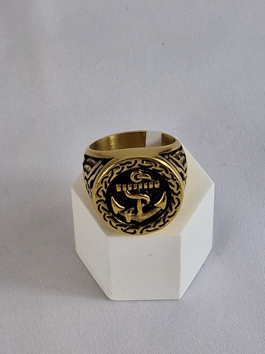 Vintage Viking Zwarte Anker Ring voor Mannen 18K Verguld Roestvrij Staal