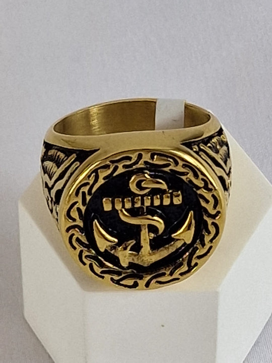Vintage Viking Zwarte Anker Ring voor Mannen 18K Verguld Roestvrij Staal