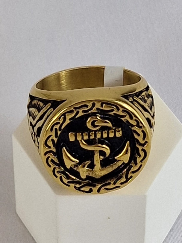 Vintage Viking Zwarte Anker Ring voor Mannen 18K Verguld Roestvrij Staal