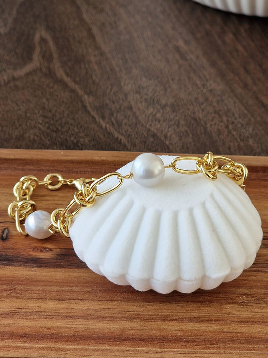 Süßwasserperlenarmband, 18 Karat vergoldet, 21+1 cm