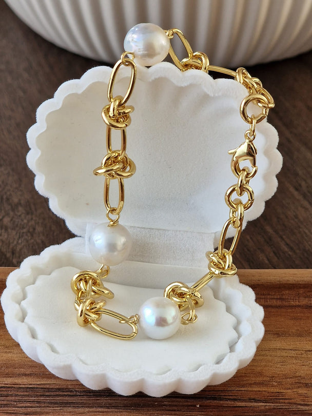 Süßwasserperlenarmband, 18 Karat vergoldet, 21+1 cm