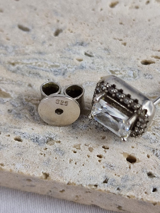 Elegante Baguette Zilver 925 Oorknopjes met Zirkoon Dames