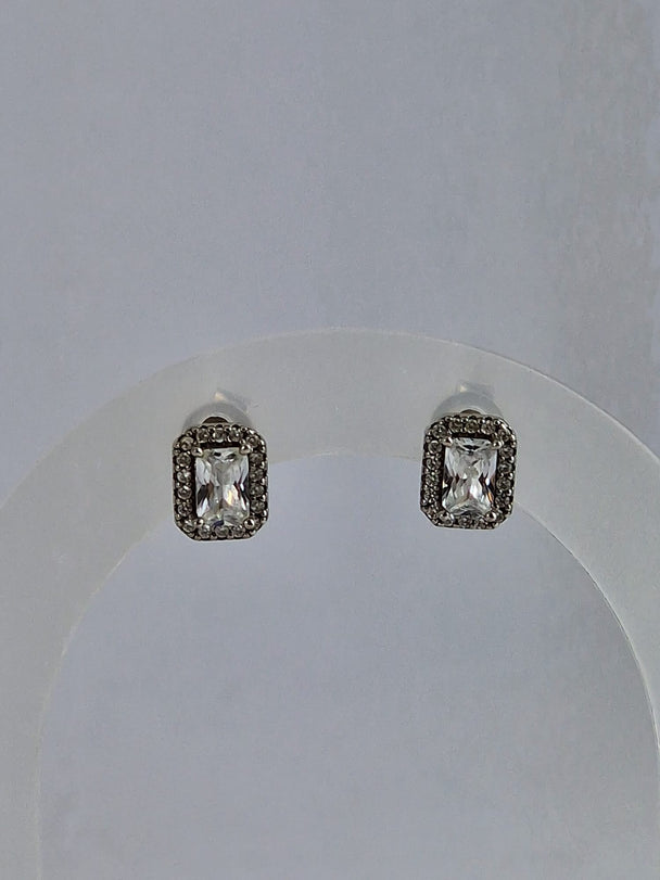 Elegante Baguette Zilver 925 Oorknopjes met Zirkoon Dames