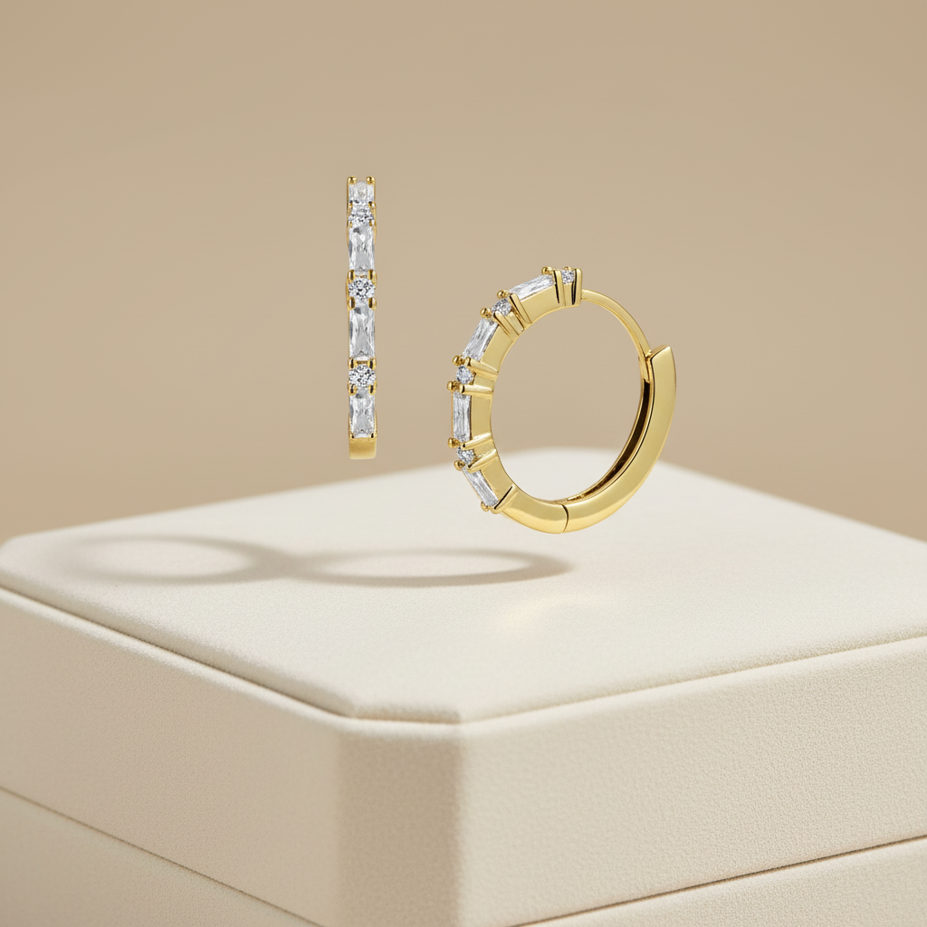 Baquette creolen met luxe doos