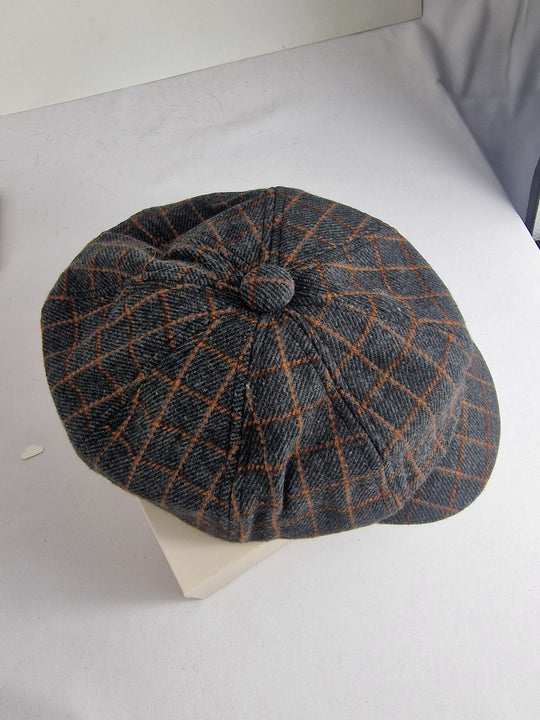 Achthoekige Barette Dames - Ruitpatroon - Champagne, Grijs, Donkergrijs