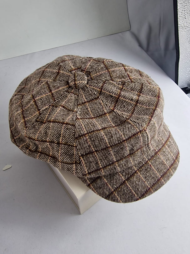 Achthoekige Barette Dames - Ruitpatroon - Champagne, Grijs, Donkergrijs