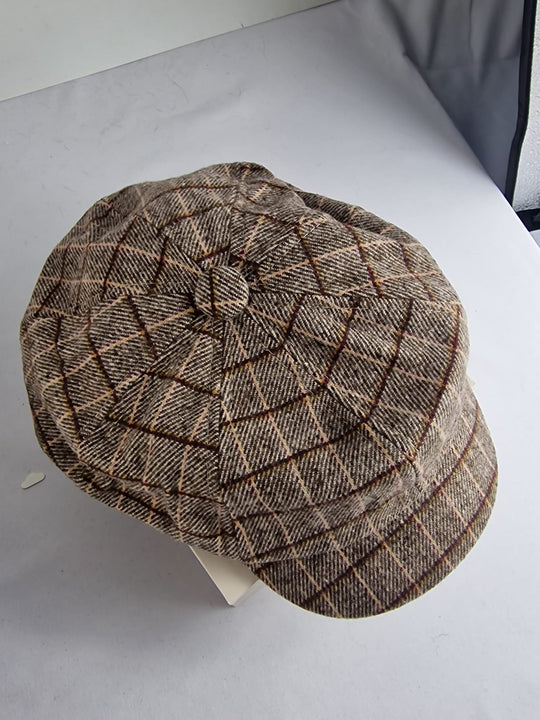 Achthoekige Barette Dames - Ruitpatroon - Champagne, Grijs, Donkergrijs