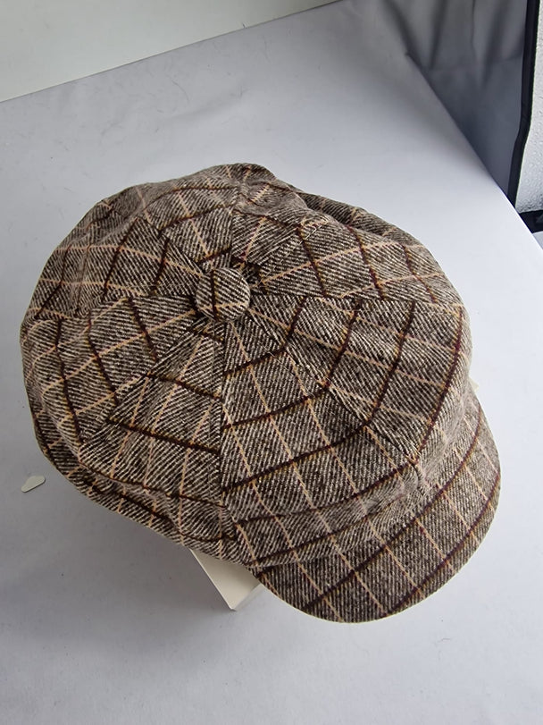 Achthoekige Barette Dames - Ruitpatroon - Champagne, Grijs, Donkergrijs