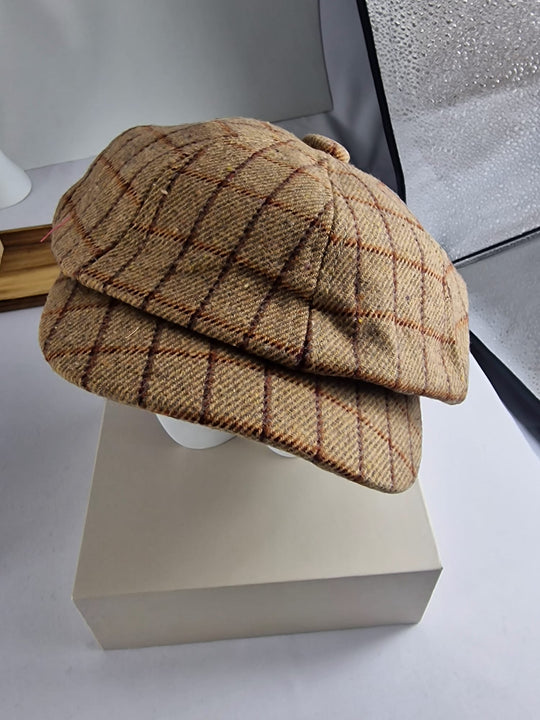 Achthoekige Barette Dames - Ruitpatroon - Champagne, Grijs, Donkergrijs