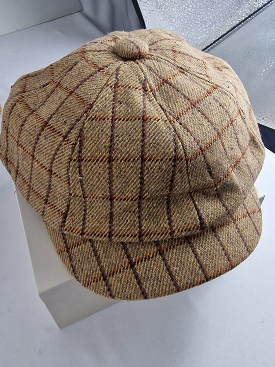 Achthoekige Barette Dames - Ruitpatroon - Champagne, Grijs, Donkergrijs