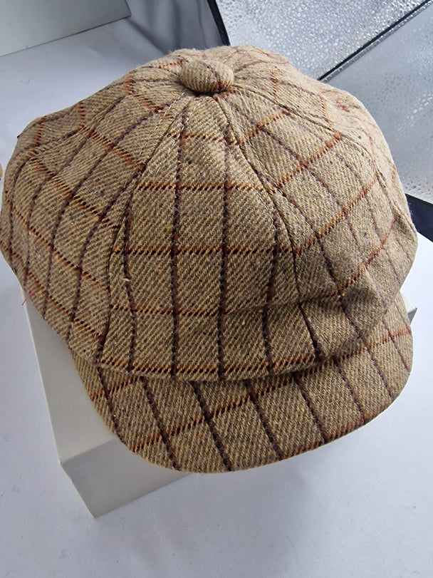 Achthoekige Barette Dames - Ruitpatroon - Champagne, Grijs, Donkergrijs