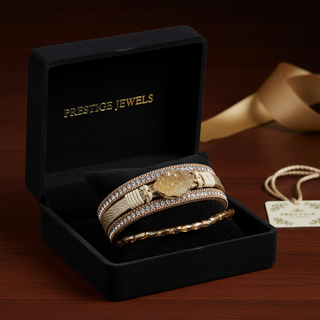 Beige gouden leren armband in luxe doos