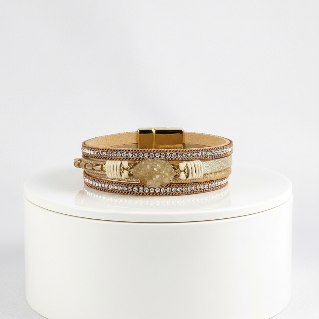 Beige gouden leren armband studio white