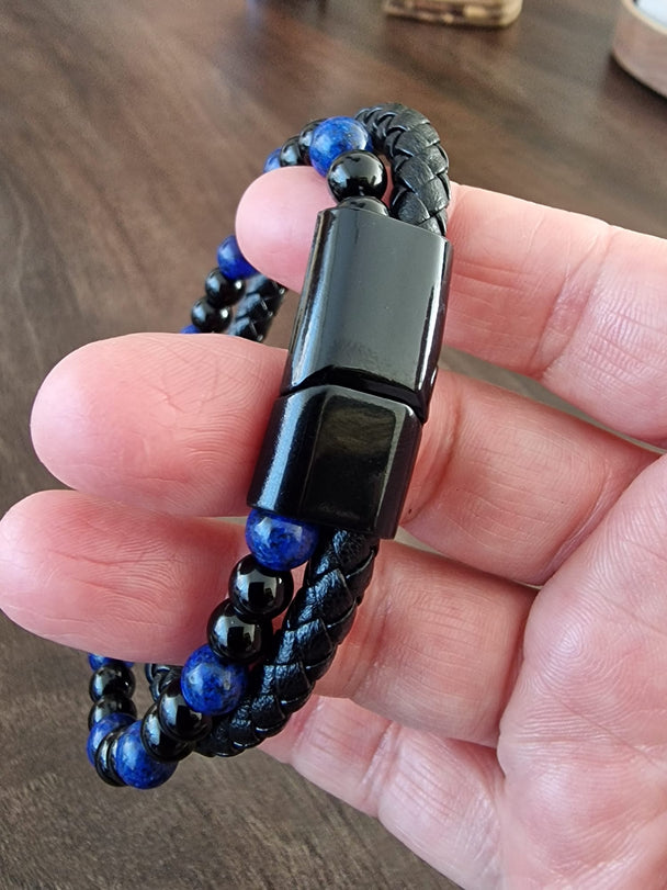 2-Dubbele Zijdige Heren Armband met Kraal