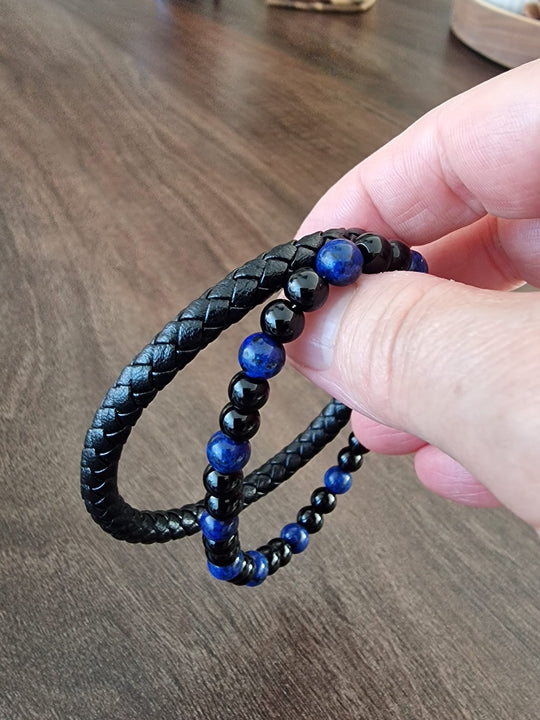 2-Dubbele Zijdige Heren Armband met Kraal