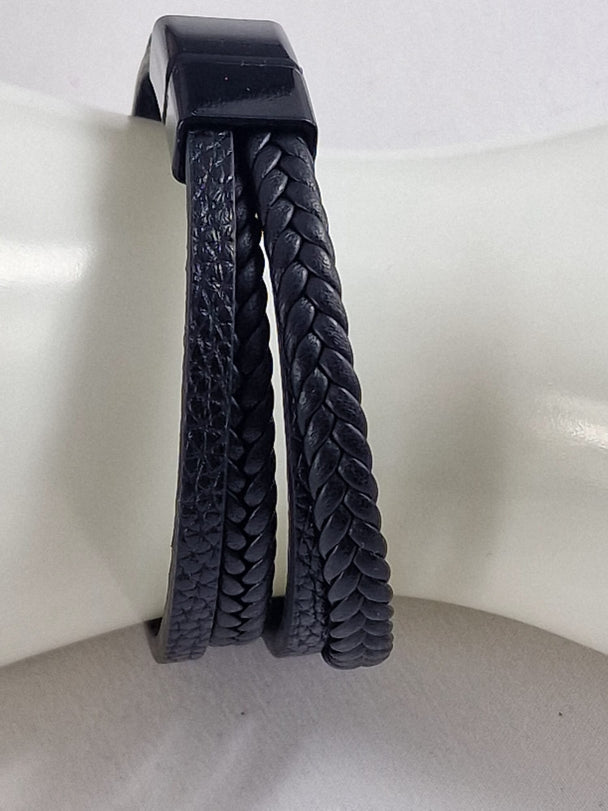 Stoere Zwarte Gevlochten Leren Heren Armband
