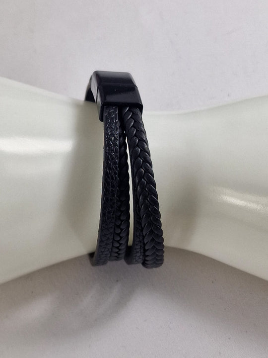 Stoere Zwarte Gevlochten Leren Heren Armband