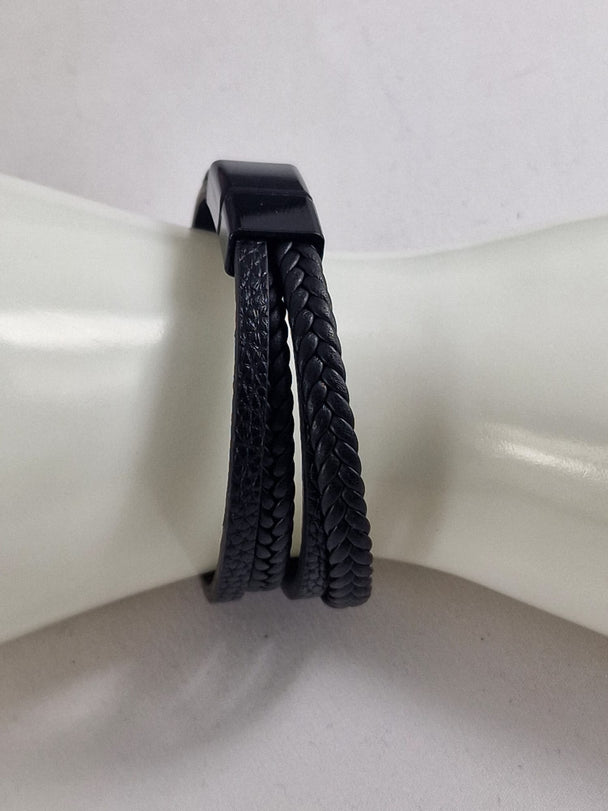 Stoere Zwarte Gevlochten Leren Heren Armband