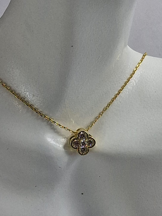 Kristallen Bloem Ketting - 925 Zilver & 18K Verguld