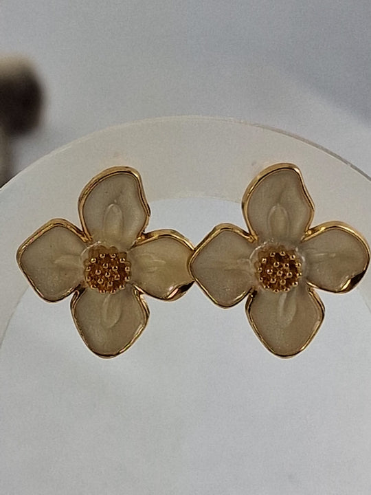 Bloemen Oorknopjes - 14K Verguld Beige/Crème