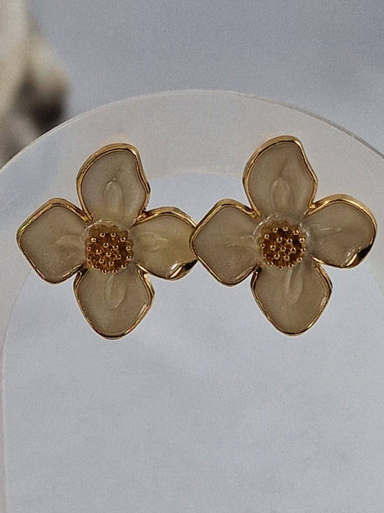 Bloemen Oorknopjes - 14K Verguld Beige/Crème