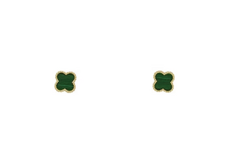 Klavertje Vier Oorknoppen 14K Geelgoud met Groene Steen