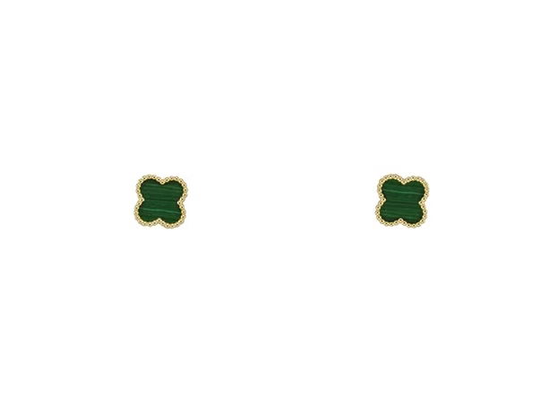 Klavertje Vier Oorknoppen 14K Geelgoud met Groene Steen