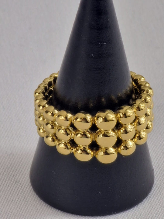 Brede Ring met Bolletjes - Roestvrij Staal - Waterproof - Zilver/Goud