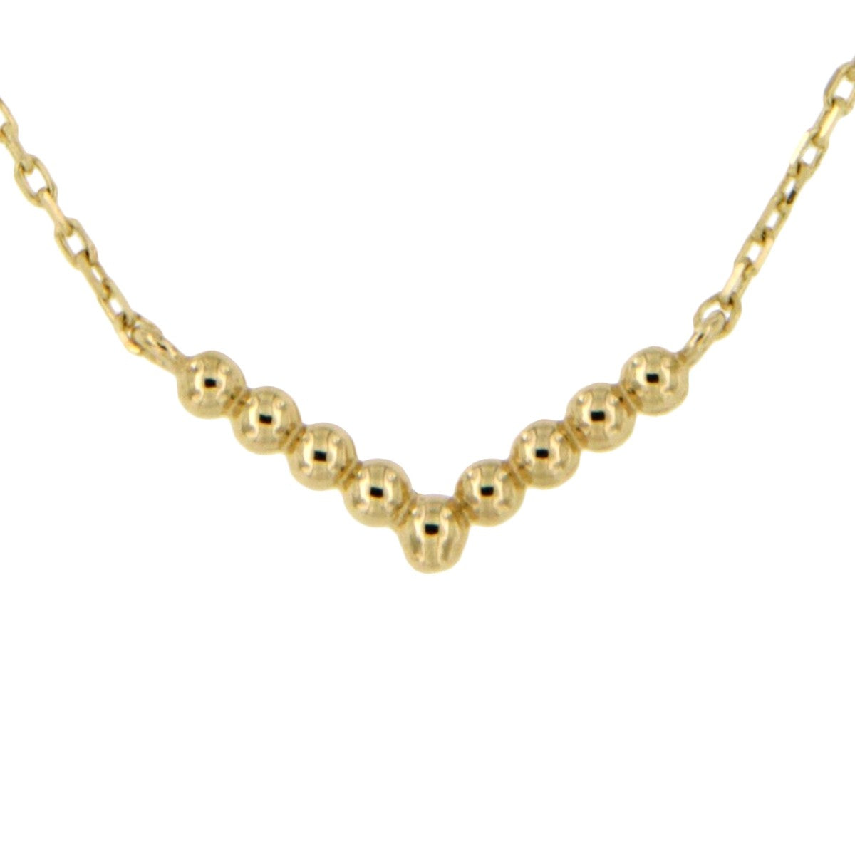 Fijn anker collier met V-symbool pareldraad 14K geelgoud 45cm
